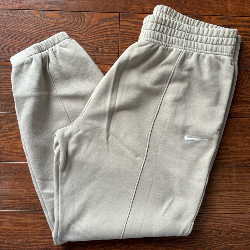 Nike Women's Light Beige/Tan Jogger Sweatpants with White Swoosh